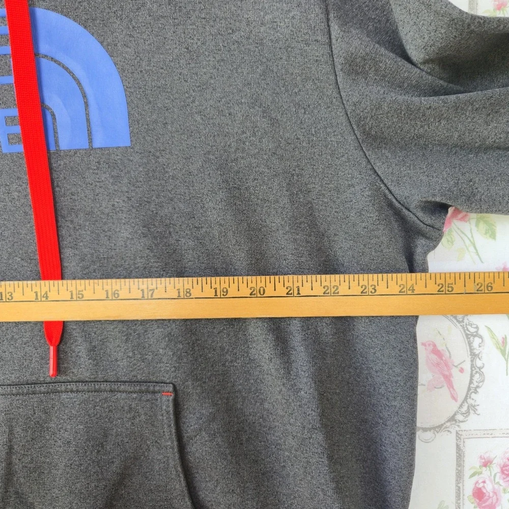 The North Face Mens XL Hoodie Gray Blue Fleece Pullover Sweatshirt Drawstring